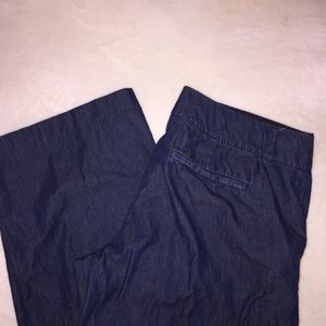 Denim trousers in dark wash, summer weight